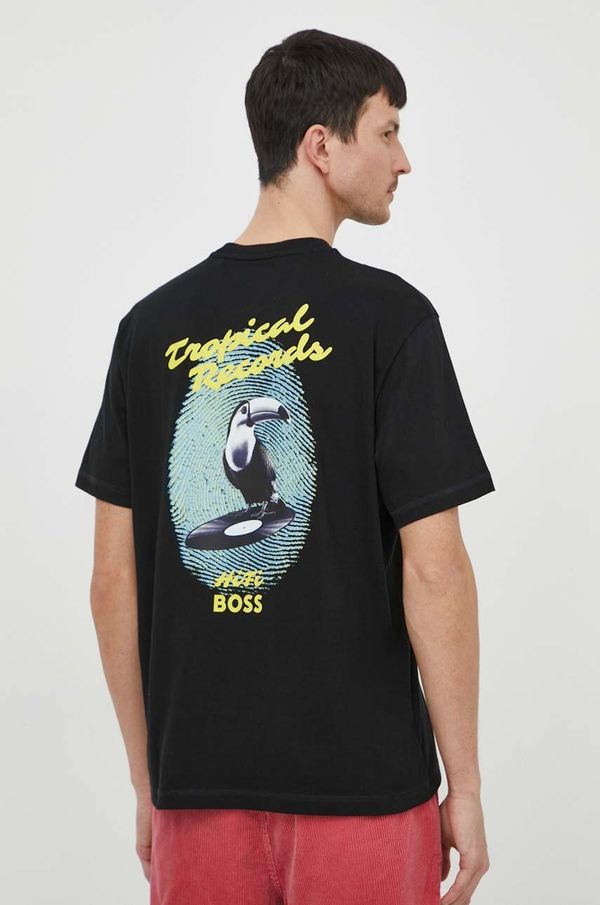 Boss Orange Bombažna kratka majica Boss Orange moški, črna barva