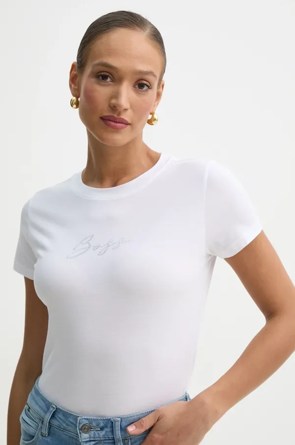 BOSS Orange Bombažna kratka majica BOSS Orange ženska, bela barva, 50538826