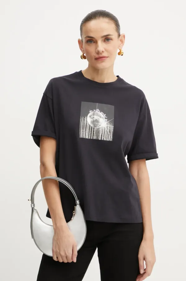 BOSS Orange Bombažna kratka majica Boss Orange ženska, črna barva, 50525103