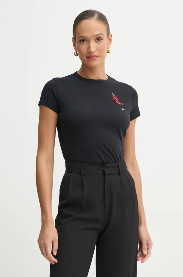 BOSS Orange Bombažna kratka majica BOSS Orange ženska, črna barva, 50535125