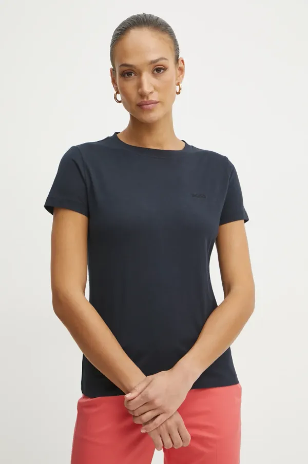 BOSS Orange Bombažna kratka majica BOSS Orange ženska, mornarsko modra barva, 50506973