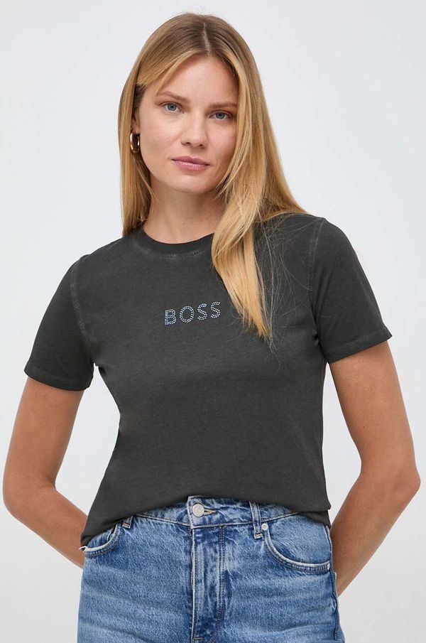 Boss Orange Bombažna kratka majica Boss Orange ženska, siva barva
