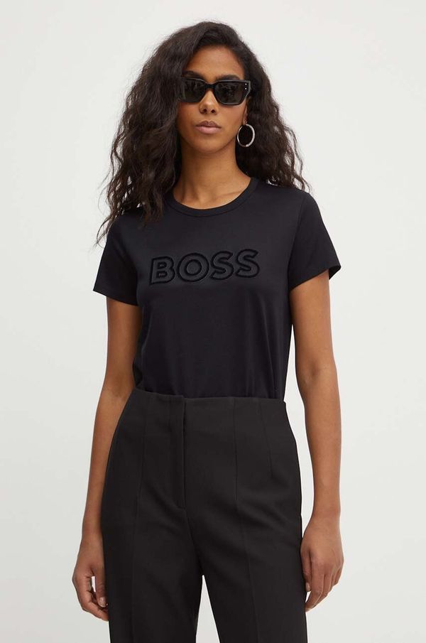 Boss Bombažna kratka majica BOSS ženska, črna barva, 50522209