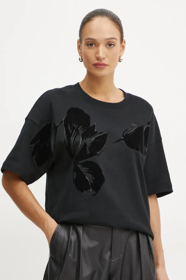 BOSS Bombažna kratka majica BOSS ženska, črna barva, 50532093