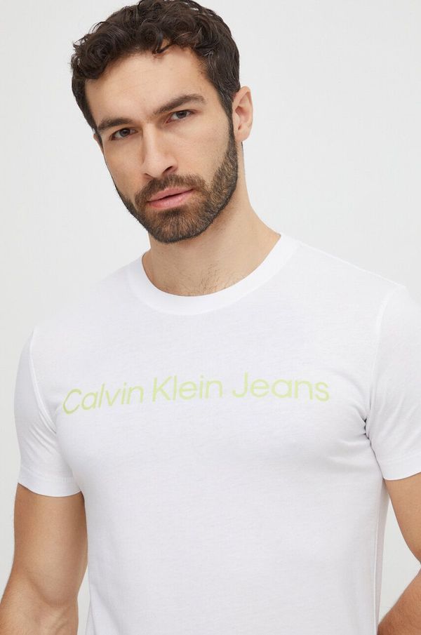 Calvin Klein Jeans Bombažna kratka majica Calvin Klein Jeans bela barva