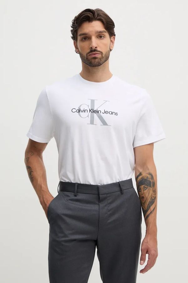 Calvin Klein Jeans Bombažna kratka majica Calvin Klein Jeans moška, bela barva, 00040EM289