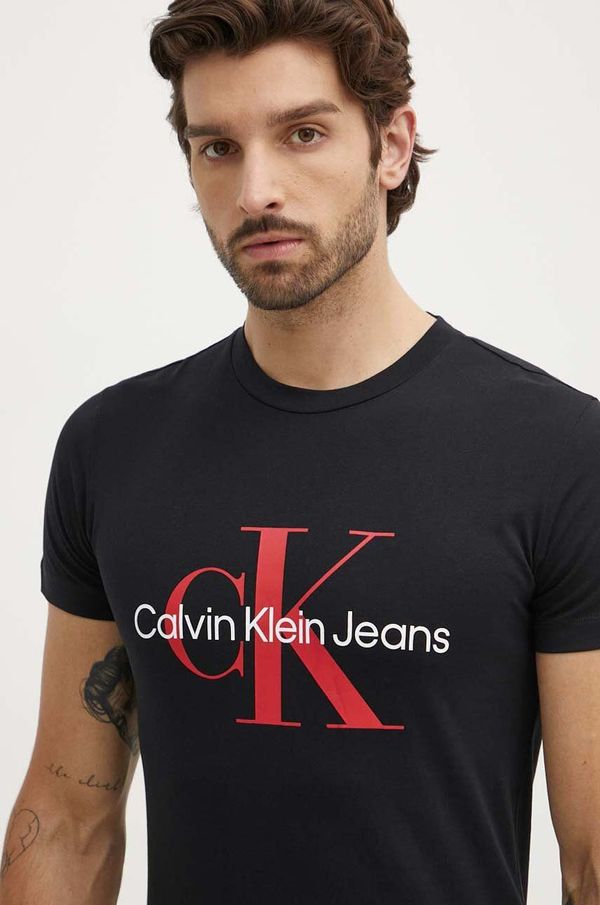 Calvin Klein Jeans Bombažna kratka majica Calvin Klein Jeans moška, črna barva, J30J320935