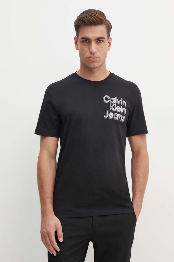 Calvin Klein Jeans Bombažna kratka majica Calvin Klein Jeans moška, črna barva, J30J325680