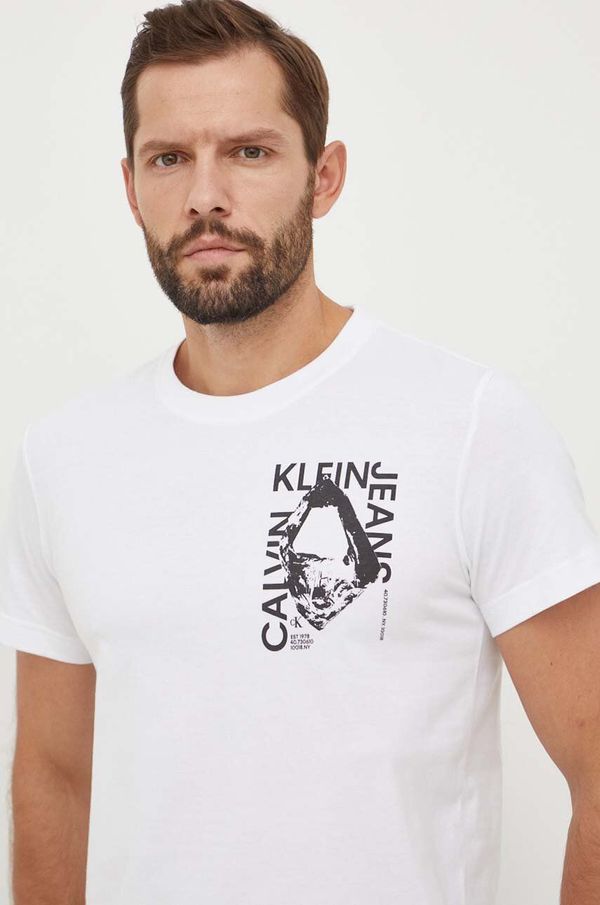 Calvin Klein Jeans Bombažna kratka majica Calvin Klein Jeans moški, bela barva