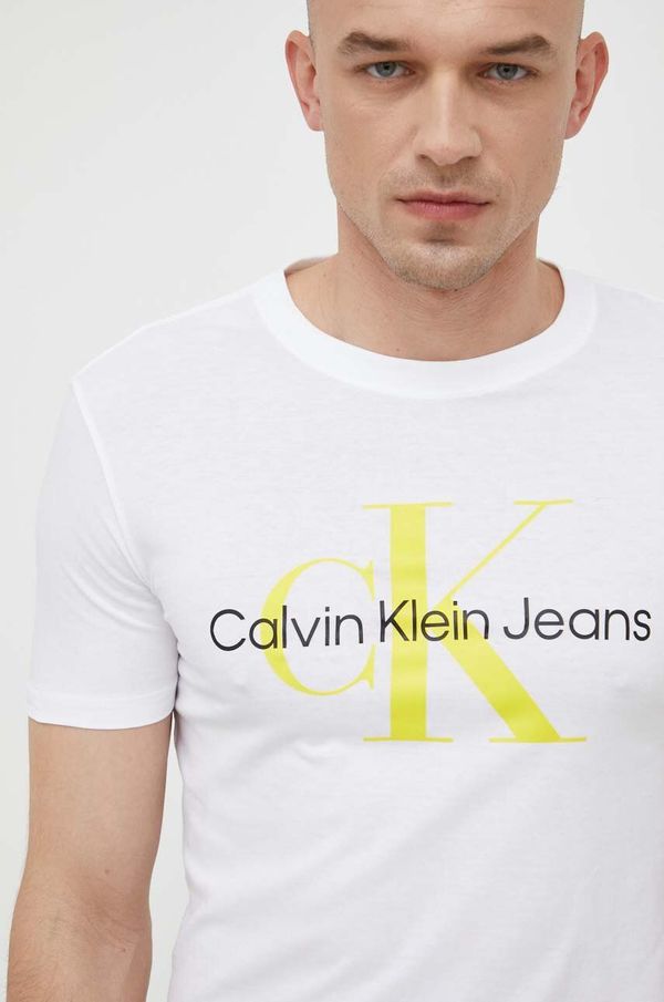 Calvin Klein Jeans Bombažna kratka majica Calvin Klein Jeans moški, bela barva