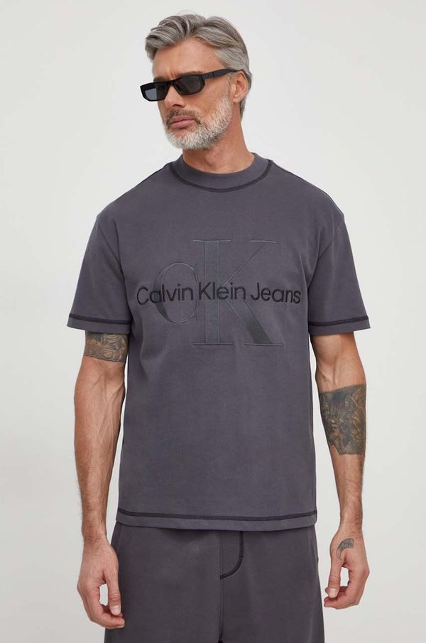 Calvin Klein Jeans Bombažna kratka majica Calvin Klein Jeans moški, siva barva