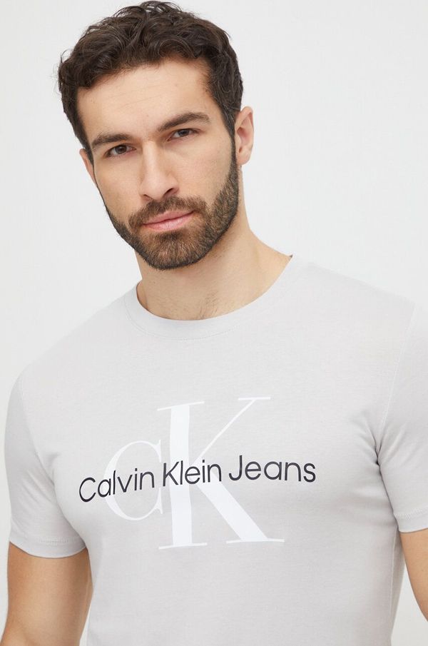 Calvin Klein Jeans Bombažna kratka majica Calvin Klein Jeans moški, siva barva