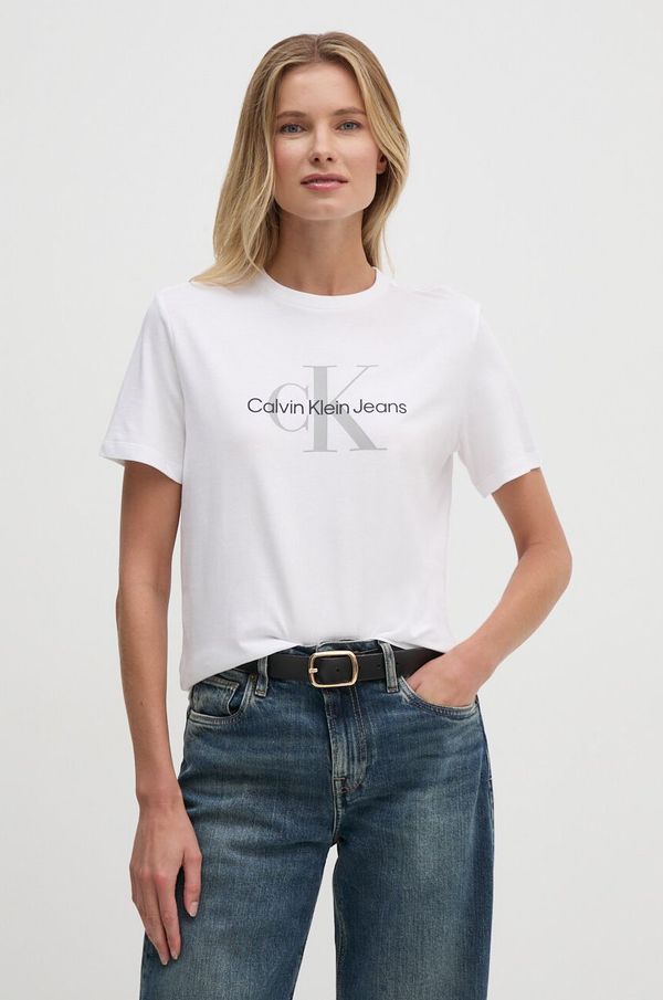 Calvin Klein Jeans Bombažna kratka majica Calvin Klein Jeans ženska, bela barva, 00040WL260