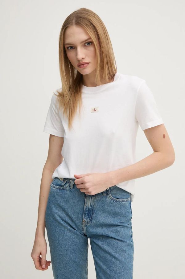 Calvin Klein Jeans Bombažna kratka majica Calvin Klein Jeans ženska, bela barva, J20J225084