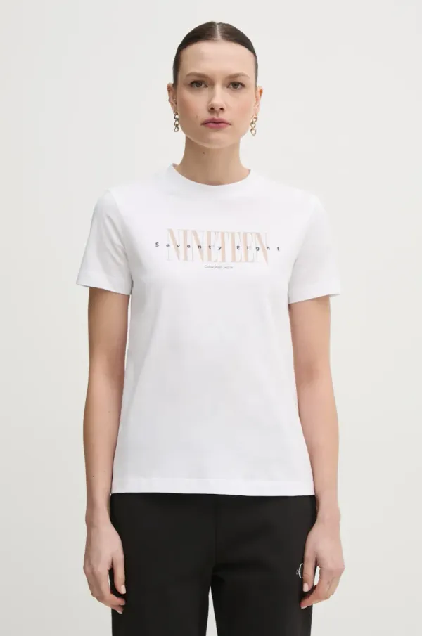 Calvin Klein Jeans Bombažna kratka majica Calvin Klein Jeans ženska, bela barva, J20J225259