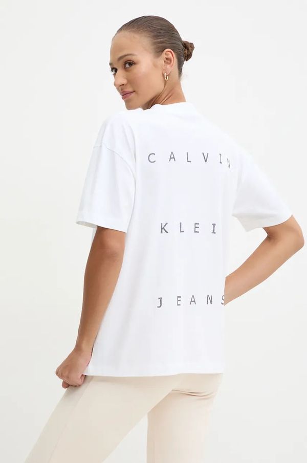 Calvin Klein Jeans Bombažna kratka majica Calvin Klein Jeans ženska, bela barva, J20J225390