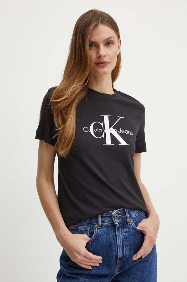 Calvin Klein Jeans Bombažna kratka majica Calvin Klein Jeans ženska, črna barva, J20J219142