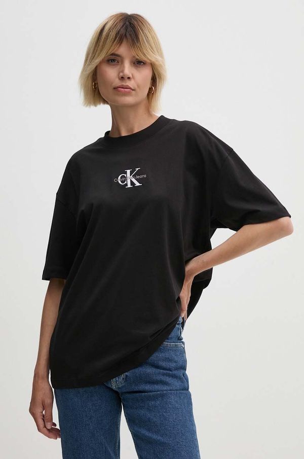 Calvin Klein Jeans Bombažna kratka majica Calvin Klein Jeans ženska, črna barva, J20J223561