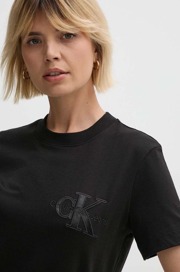 Calvin Klein Jeans Bombažna kratka majica Calvin Klein Jeans ženska, črna barva, J20J223925