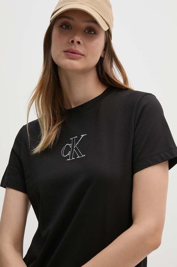 Calvin Klein Jeans Bombažna kratka majica Calvin Klein Jeans ženska, črna barva, J20J224791