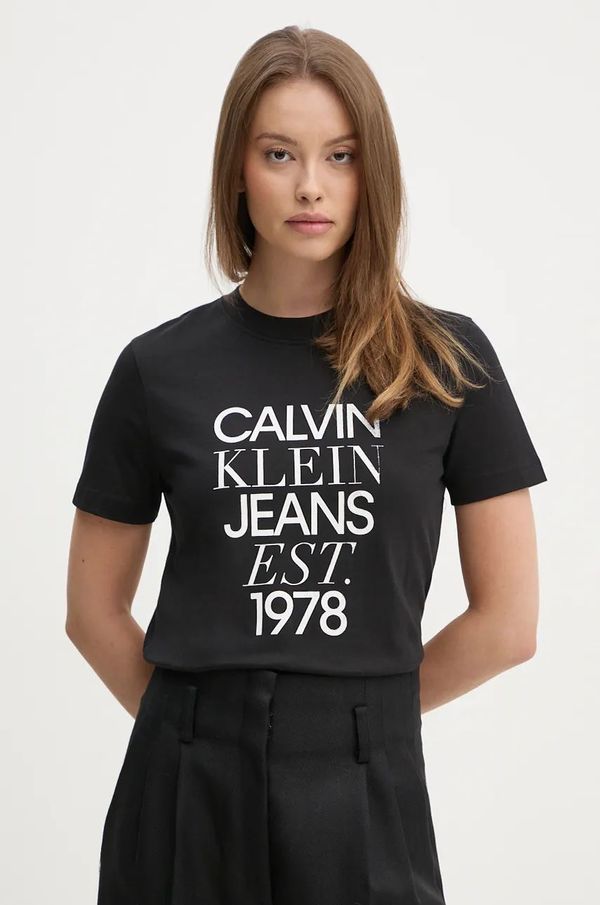 Calvin Klein Jeans Bombažna kratka majica Calvin Klein Jeans ženska, črna barva, J20J224910