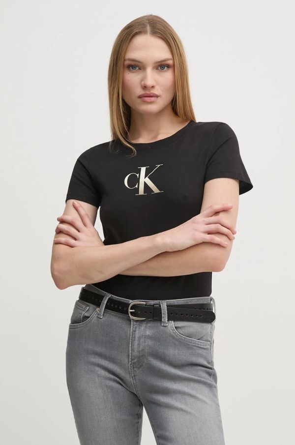 Calvin Klein Jeans Bombažna kratka majica Calvin Klein Jeans ženska, črna barva, J20J224982