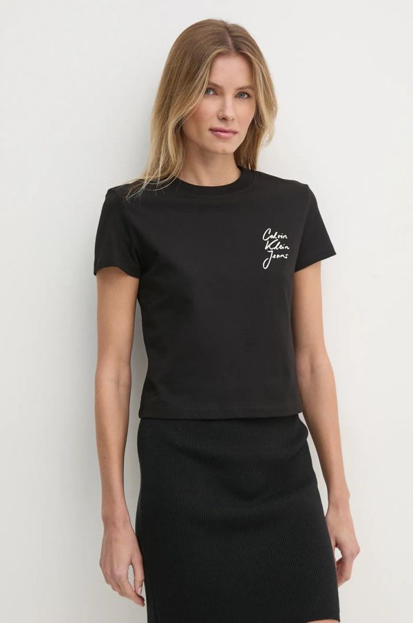 Calvin Klein Jeans Bombažna kratka majica Calvin Klein Jeans ženska, črna barva, J20J224984