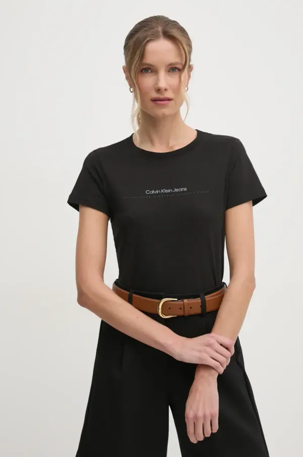 Calvin Klein Jeans Bombažna kratka majica Calvin Klein Jeans ženska, črna barva, J20J224990