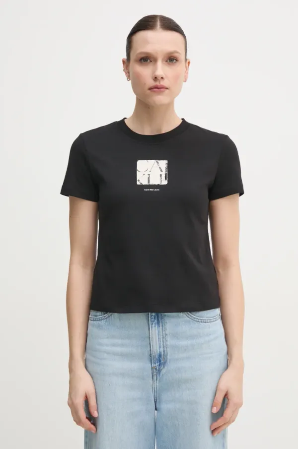 Calvin Klein Jeans Bombažna kratka majica Calvin Klein Jeans ženska, črna barva, J20J225260