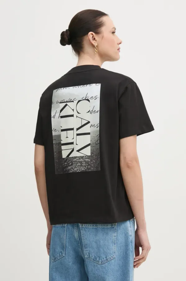 Calvin Klein Jeans Bombažna kratka majica Calvin Klein Jeans ženska, črna barva, J20J225261