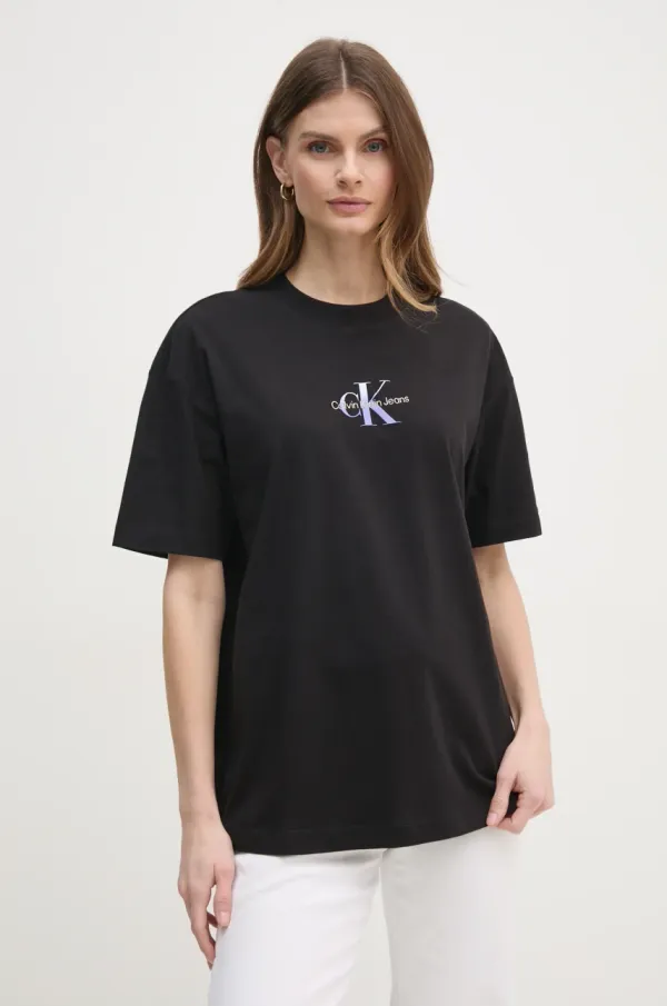 Calvin Klein Jeans Bombažna kratka majica Calvin Klein Jeans ženska, črna barva, J20J225521