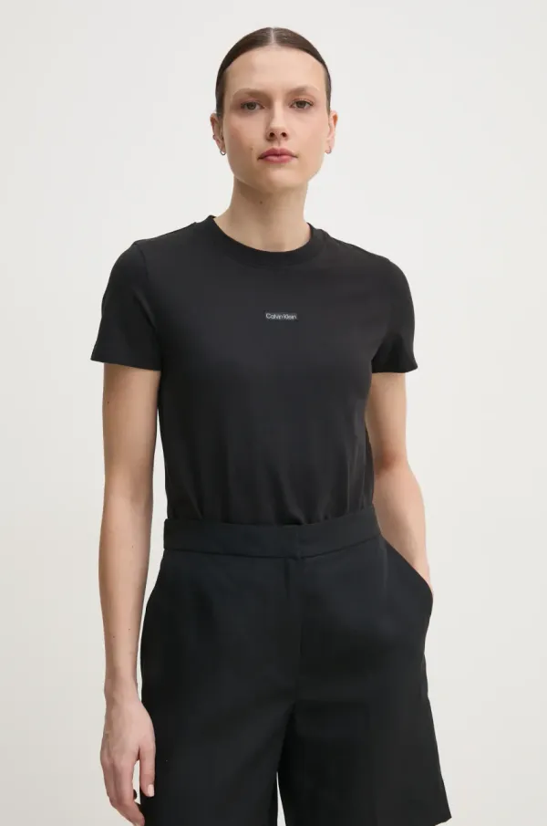 Calvin Klein Jeans Bombažna kratka majica Calvin Klein Jeans ženska, črna barva, J20J225524