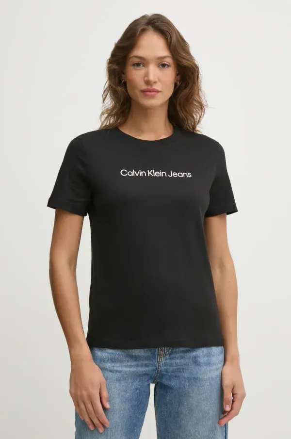 Calvin Klein Jeans Bombažna kratka majica Calvin Klein Jeans ženska, črna barva, LV047AB805