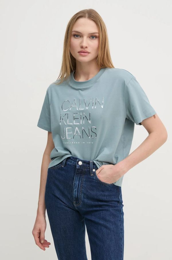 Calvin Klein Jeans Bombažna kratka majica Calvin Klein Jeans ženska, siva barva, J20J224987