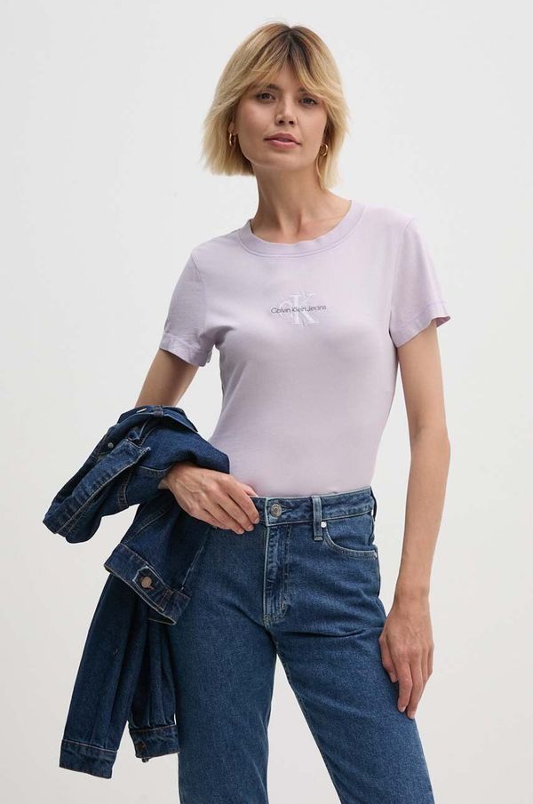 Calvin Klein Jeans Bombažna kratka majica Calvin Klein Jeans ženska, vijolična barva, J20J223556