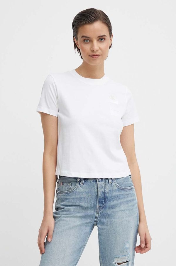 Calvin Klein Jeans Bombažna kratka majica Calvin Klein Jeans ženski, bela barva