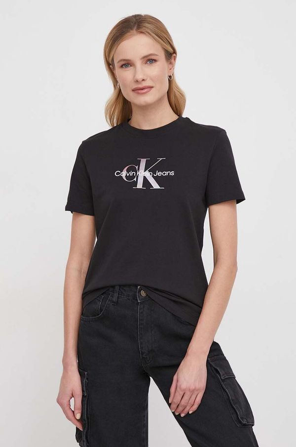 Calvin Klein Jeans Bombažna kratka majica Calvin Klein Jeans ženski, črna barva