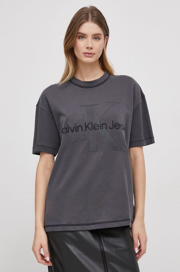 Calvin Klein Jeans Bombažna kratka majica Calvin Klein Jeans ženski, siva barva