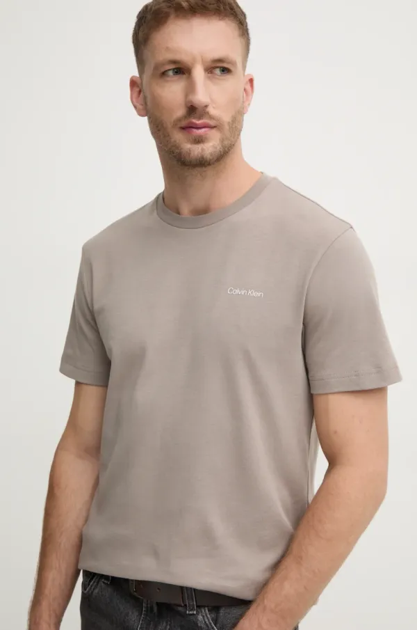 Calvin Klein Bombažna kratka majica Calvin Klein moška, bež barva, K10K109894
