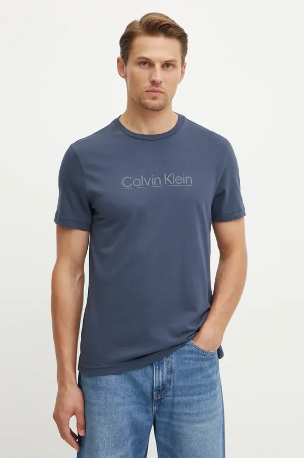 Calvin Klein Bombažna kratka majica Calvin Klein moška, mornarsko modra barva, K10K113587