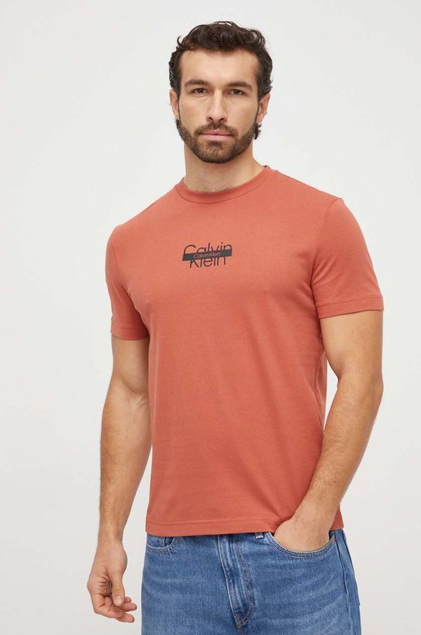 Calvin Klein Bombažna kratka majica Calvin Klein moški, oranžna barva