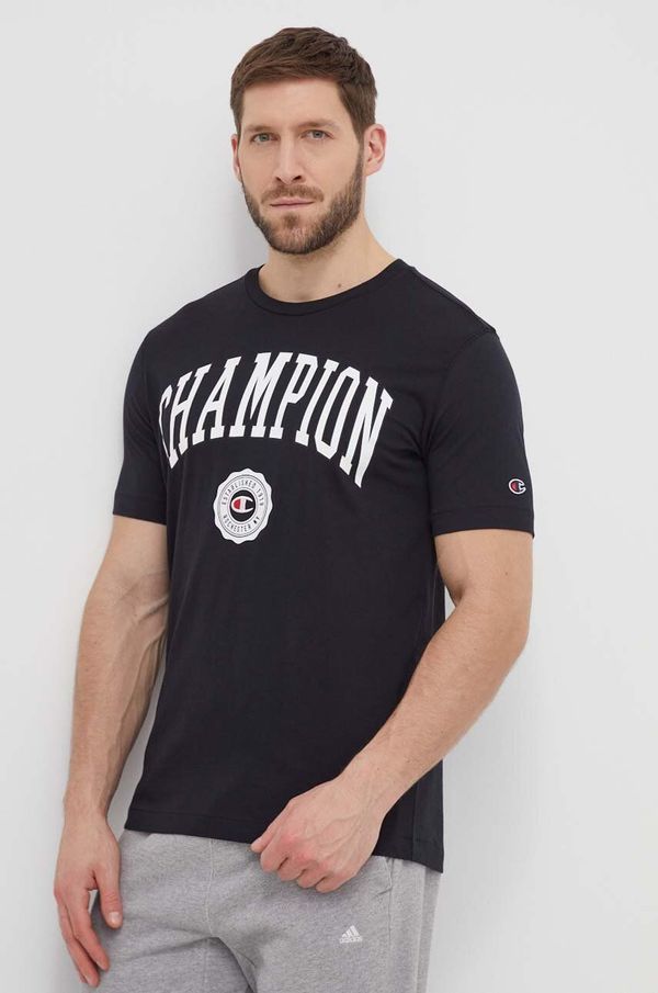 Champion Bombažna kratka majica Champion moška, črna barva, 219852