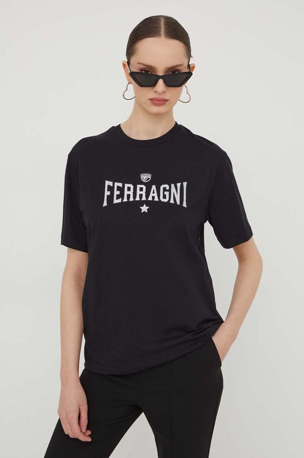 Chiara Ferragni Bombažna kratka majica Chiara Ferragni ženski, črna barva