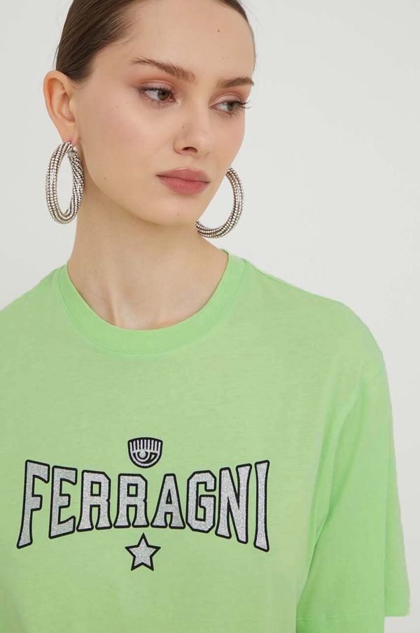 Chiara Ferragni Bombažna kratka majica Chiara Ferragni ženski, zelena barva