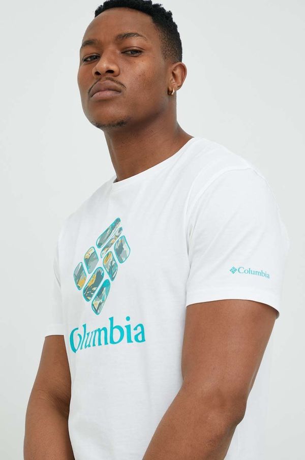 Columbia Bombažna kratka majica Columbia bela barva