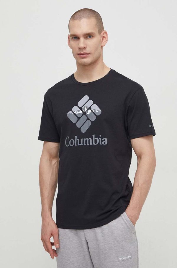Columbia Bombažna kratka majica Columbia črna barva