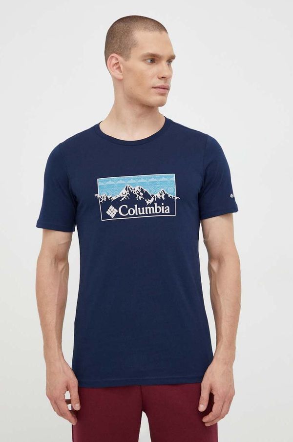Columbia Bombažna kratka majica Columbia mornarsko modra barva