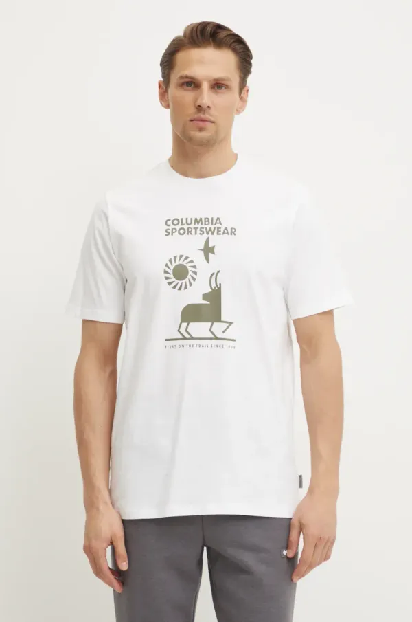 Columbia Bombažna kratka majica Columbia moški, bež barva