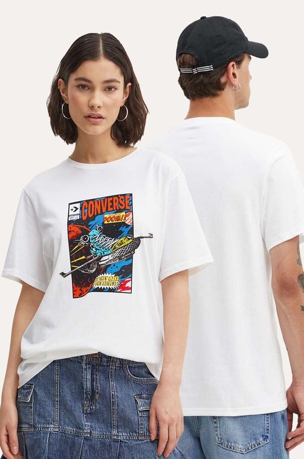 Converse Bombažna kratka majica Converse bela barva, 10026425-A02