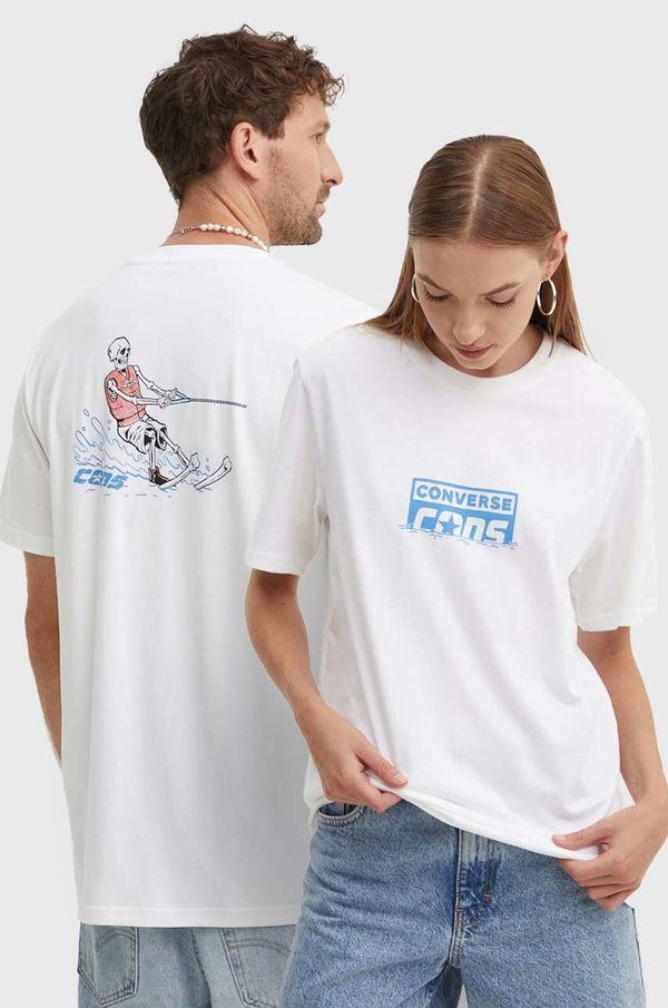 Converse Bombažna kratka majica Converse bela barva, 10026440-A02
